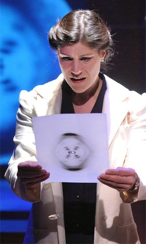 Elizabeth Rich as Rosalind Franklin in the Theatre J production of Photograph 51 by Anne Ziegler.  Costume design by Luciana Stecconi.