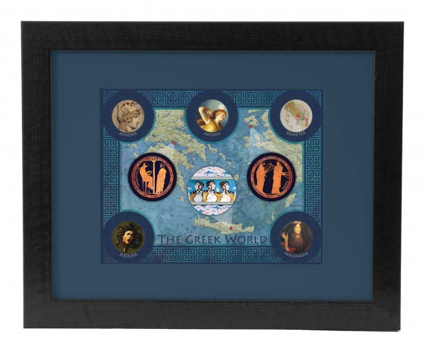 This is a mock-up of our Greek World poster (11x14) in a matted 16x20 frame.