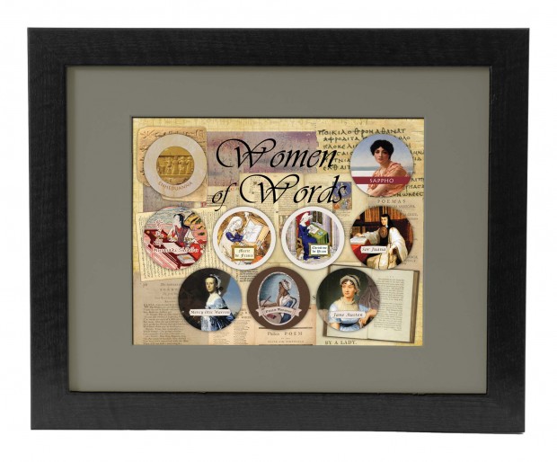 This is a mock-up of our Women of Words poster (11x14) in a matted 16x20 frame.